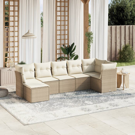 Matgrupp för trädgården med dynor 7 delar beige konstrotting