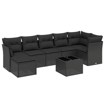Loungegrupp för trädgården med dynor 8 delar svart konstrotting
