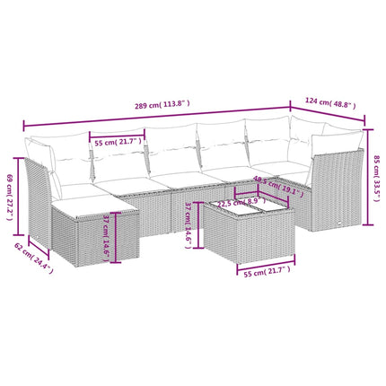 Loungegrupp för trädgården med dynor 8 delar svart konstrotting