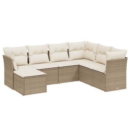Matgrupp för trädgården med dynor 7 delar beige konstrotting