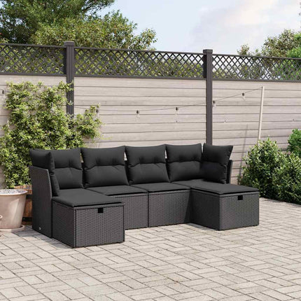 Loungegrupp med dynor 6 delar svart konstrotting