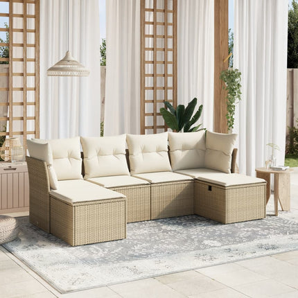 Soffgrupp för trädgården med dynor 6 delar beige konstrotting