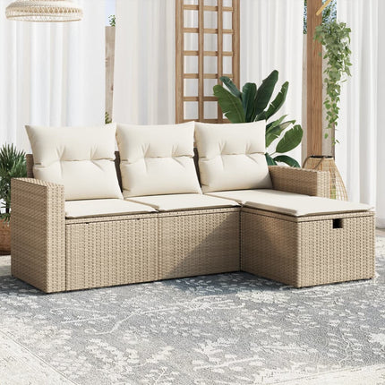 Soffgrupp för trädgård med dynor 4 delar beige konstrotting