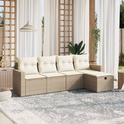 Soffgrupp för trädgården med dynor 5 delar beige konstrotting