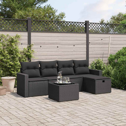 Loungegrupp med dynor 6 delar svart konstrotting