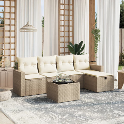 Soffgrupp för trädgården med dynor 6 delar beige konstrotting