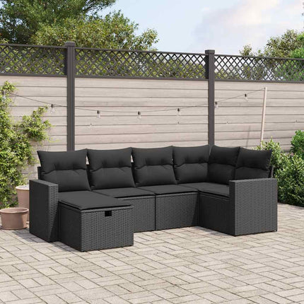 Loungegrupp med dynor 6 delar svart konstrotting
