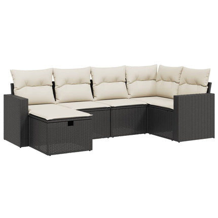 Loungegrupp med dynor 6 delar svart konstrotting