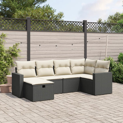 Loungegrupp med dynor 6 delar svart konstrotting