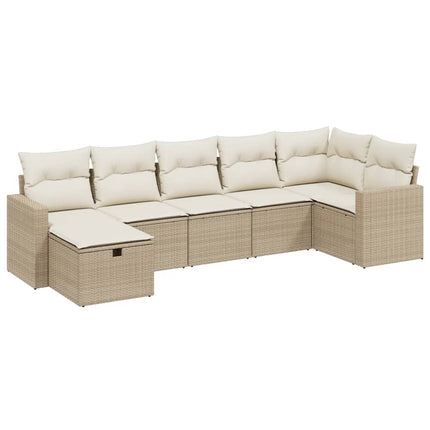 Matgrupp för trädgården med dynor 7 delar beige konstrotting