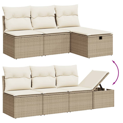 Matgrupp för trädgården med dynor 7 delar beige konstrotting
