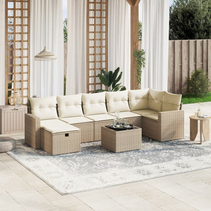 Matgrupp för trädgården med dynor 8 delar beige konstrotting