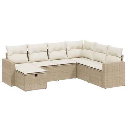 Matgrupp för trädgården med dynor 7 delar beige konstrotting