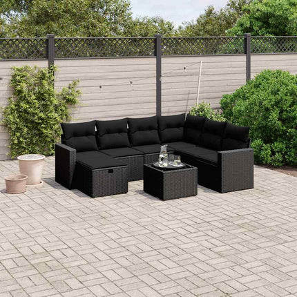 Loungegrupp för trädgården med dynor 8 delar svart konstrotting