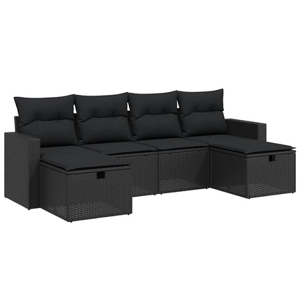 Loungegrupp med dynor 6 delar svart konstrotting