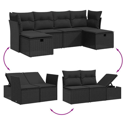 Loungegrupp med dynor 6 delar svart konstrotting