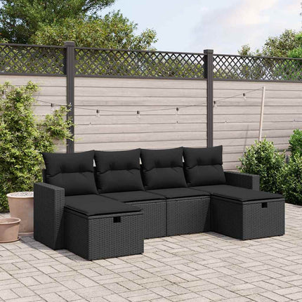 Loungegrupp med dynor 6 delar svart konstrotting