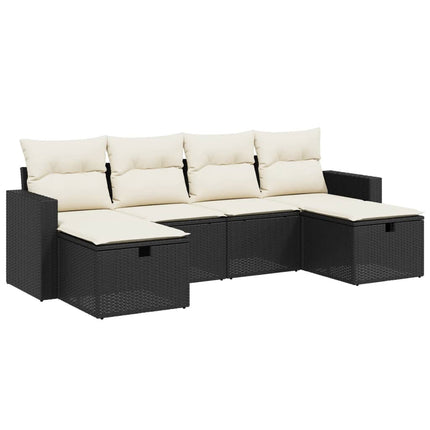Loungegrupp med dynor 6 delar svart konstrotting