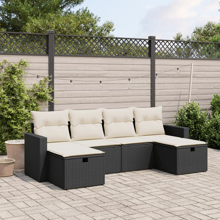 Loungegrupp med dynor 6 delar svart konstrotting