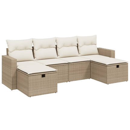 Soffgrupp för trädgården med dynor 6 delar beige konstrotting