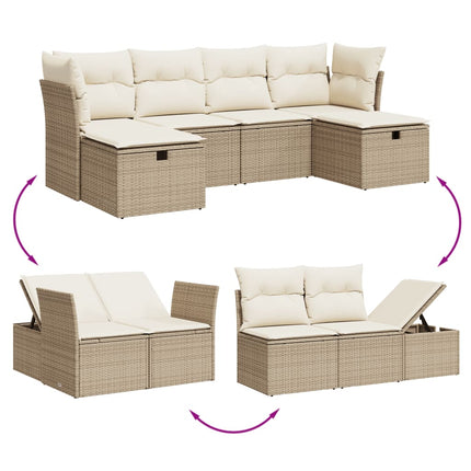 Soffgrupp för trädgården med dynor 6 delar beige konstrotting
