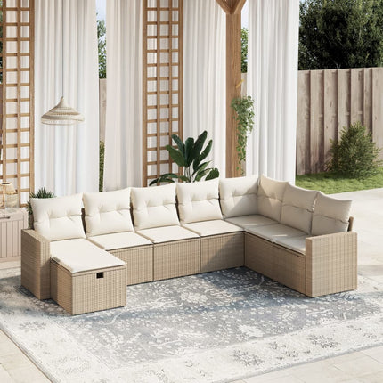Matgrupp för trädgården med dynor 8 delar beige konstrotting