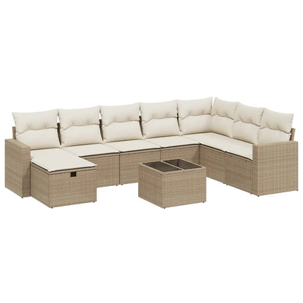Soffgrupp för trädgården med dynor 9 delar beige konstrotting