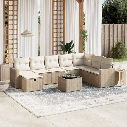 Soffgrupp för trädgården med dynor 9 delar beige konstrotting