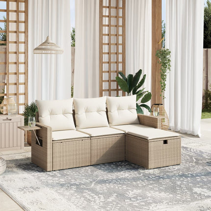 Soffgrupp för trädgård med dynor 4 delar beige konstrotting