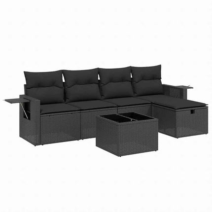 Loungegrupp med dynor 6 delar svart konstrotting