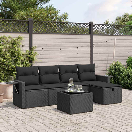 Loungegrupp med dynor 6 delar svart konstrotting