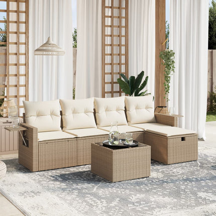 Soffgrupp för trädgården med dynor 6 delar beige konstrotting