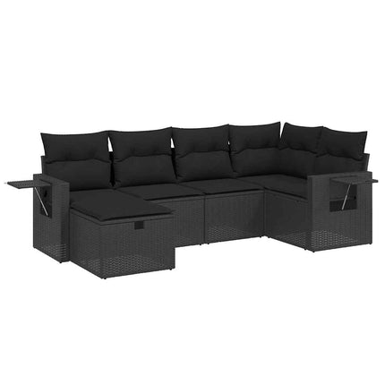 Loungegrupp med dynor 6 delar svart konstrotting