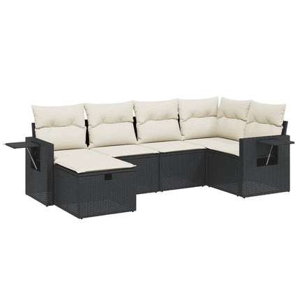 Loungegrupp med dynor 6 delar svart konstrotting