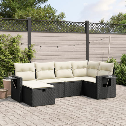 Loungegrupp med dynor 6 delar svart konstrotting