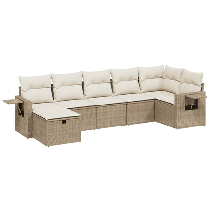 Matgrupp för trädgården med dynor 7 delar beige konstrotting
