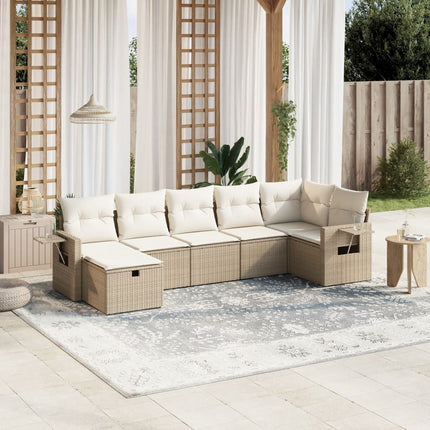 Matgrupp för trädgården med dynor 7 delar beige konstrotting