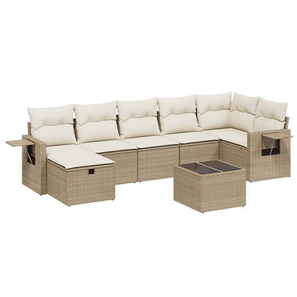 Matgrupp för trädgården med dynor 8 delar beige konstrotting