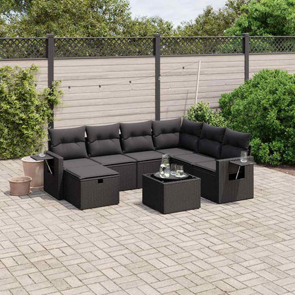 Loungegrupp för trädgården med dynor 8 delar svart konstrotting