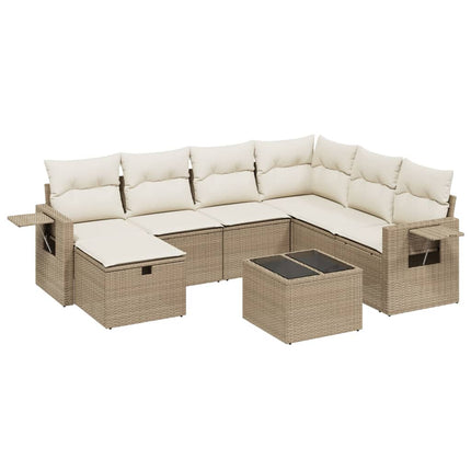 Matgrupp för trädgården med dynor 8 delar beige konstrotting