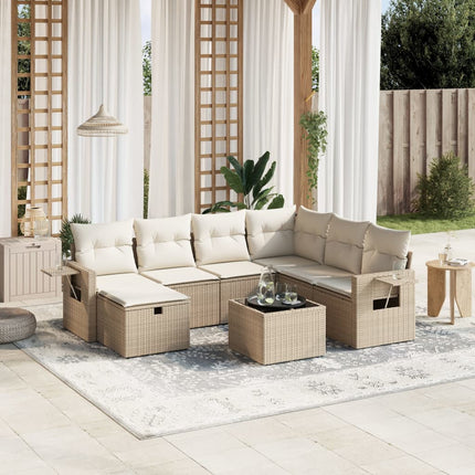 Matgrupp för trädgården med dynor 8 delar beige konstrotting