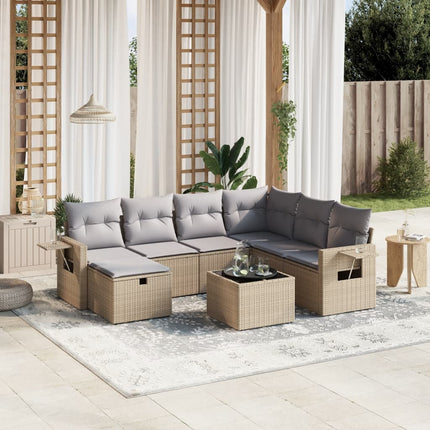Soffgrupp för trädgård med dynor 8 delar mixbeige konstrotting