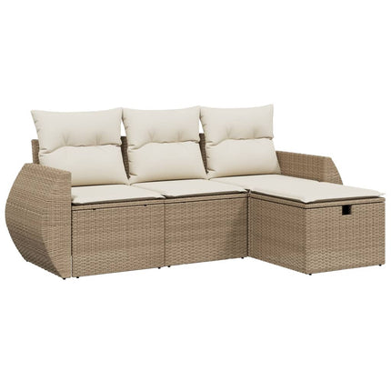 Soffgrupp för trädgård med dynor 4 delar beige konstrotting