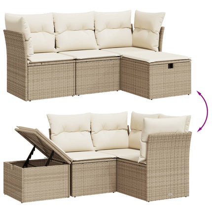 Soffgrupp för trädgård med dynor 4 delar beige konstrotting