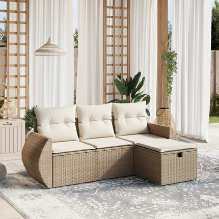 Soffgrupp för trädgård med dynor 4 delar beige konstrotting
