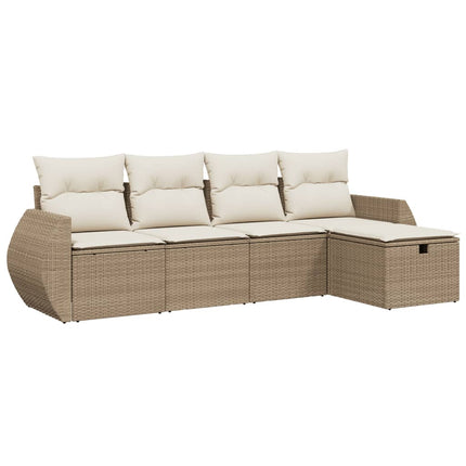 Soffgrupp för trädgården med dynor 5 delar beige konstrotting