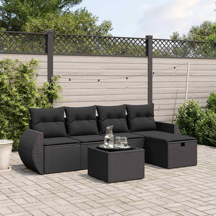 Loungegrupp med dynor 6 delar svart konstrotting