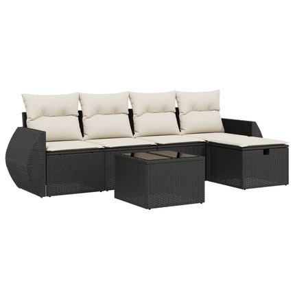 Loungegrupp med dynor 6 delar svart konstrotting