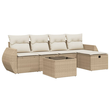 Soffgrupp för trädgården med dynor 6 delar beige konstrotting