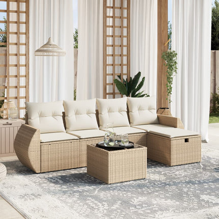 Soffgrupp för trädgården med dynor 6 delar beige konstrotting